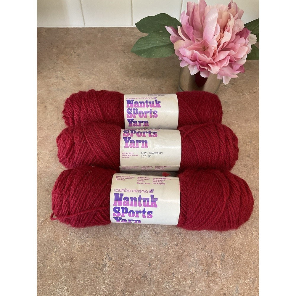 VTG‎ Columbia Minerva Nantuk Sport Yarn 6023 Cranberry Lot Of 3